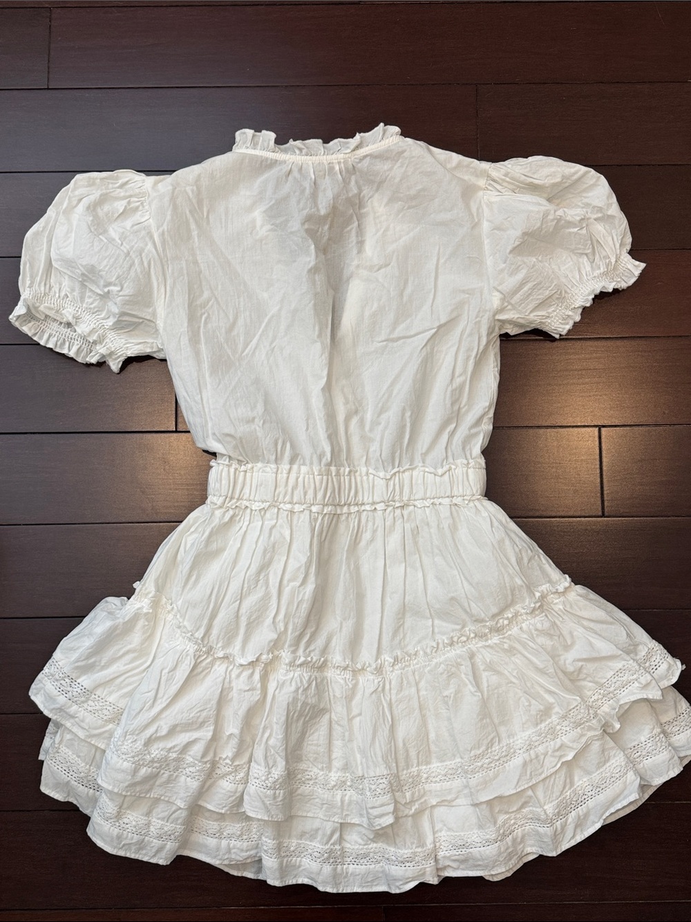 Altar'd State Cream Lace-Trim Puff Sleeve Tiered Mini Dress - Picture 2 of 2